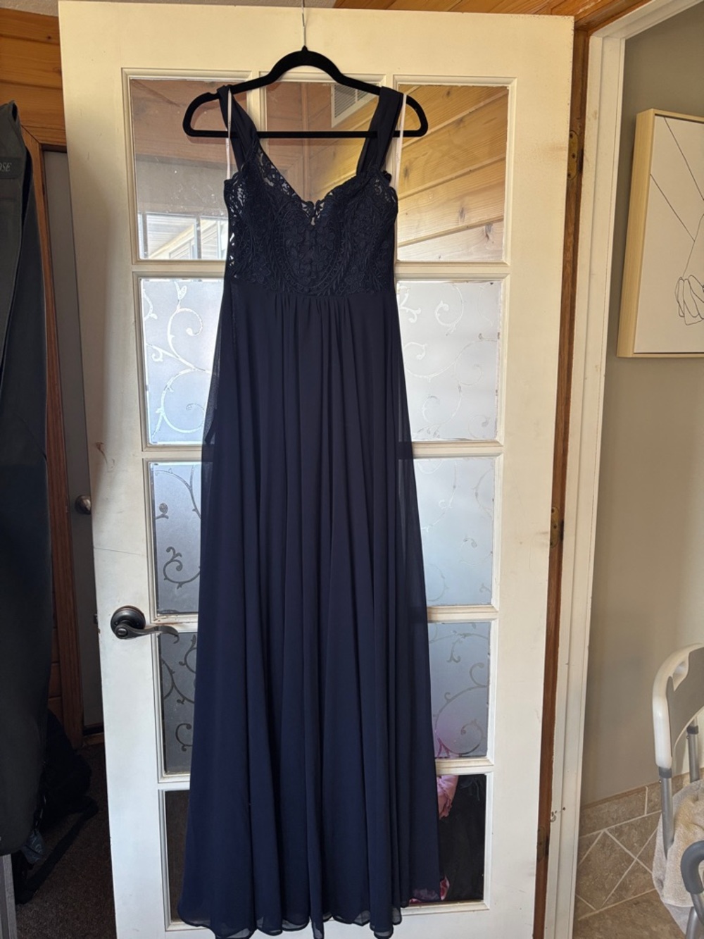 Lulu's Navy Lace Bodice Chiffon Maxi Dress